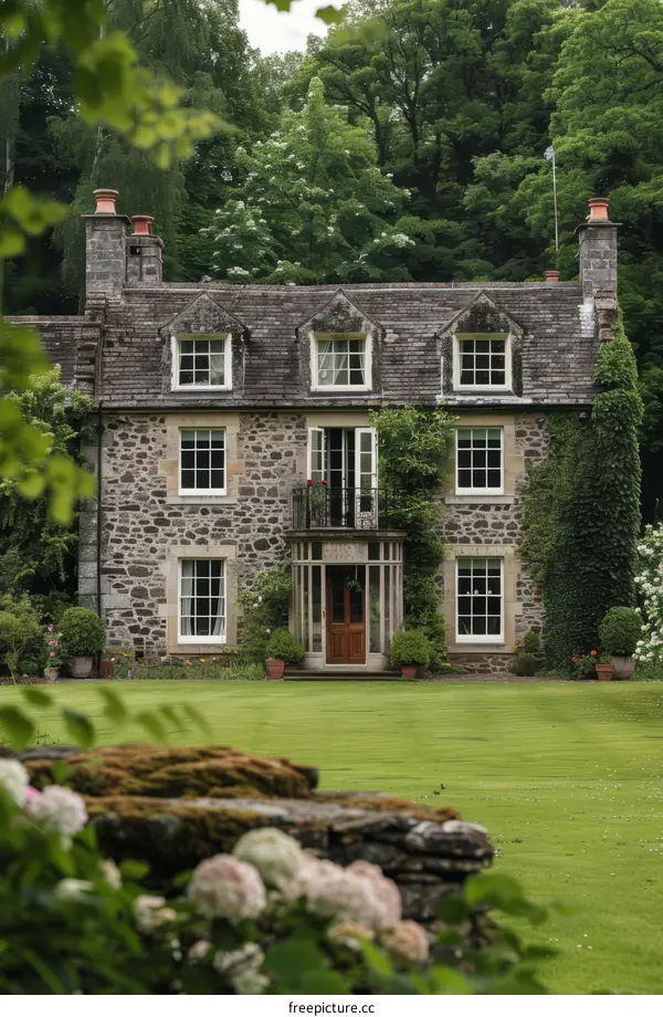 Charming Stone Cottage Framed by Lush Greenery