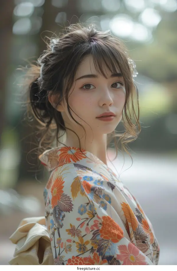 Beautiful Asian Woman in Traditional Japanese Dress