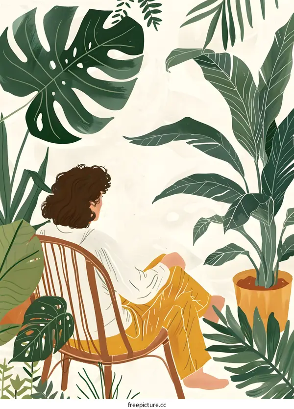 Woman Sitting in a Chair Surrounded by Plants