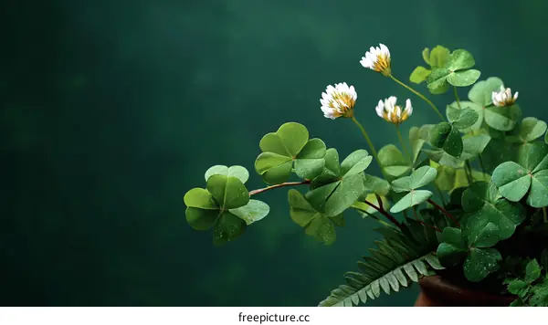 Lucky Clover Plants on Dark Background