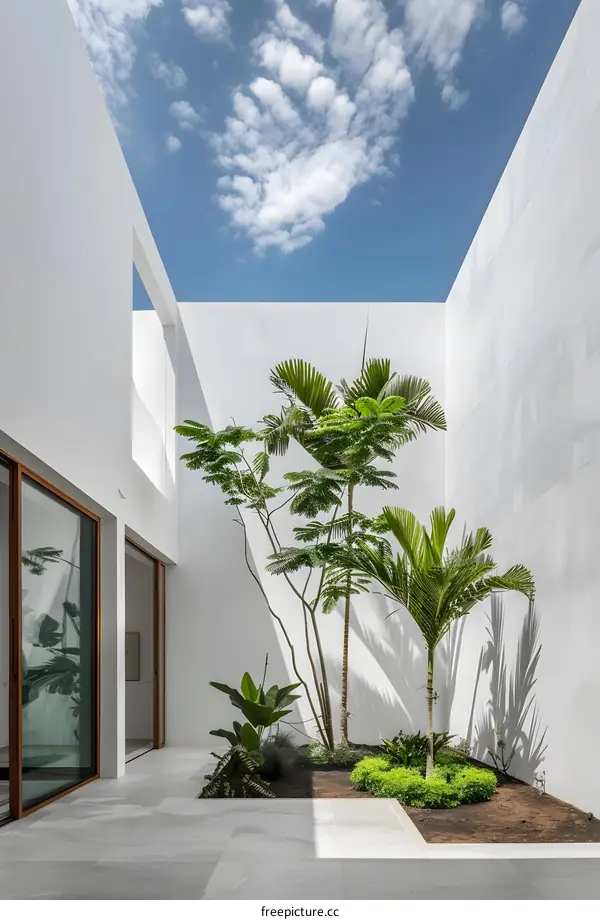 Modern Minimalist Courtyard with Palm Trees