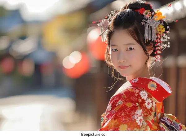 Portrait of a young woman in a kimono