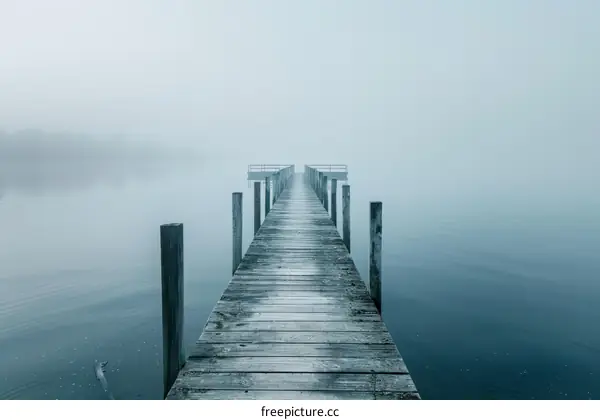 Foggy Lake with Serene Wooden Dock