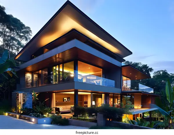 Modern Architecture House Design with Glass Windows and Balconies