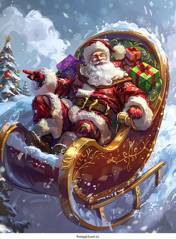 Santa Claus In Sleigh With Gifts
