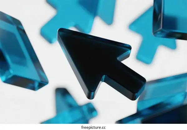 3D Rendered Arrow Cursor with Glass-like Surfaces in White