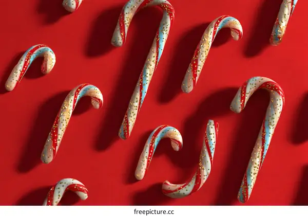 Christmas Candy Canes on Red Background