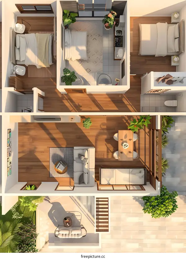 Modern House Floor Plan with Patio and Garden