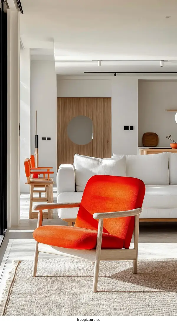 Modern Living Room with Orange Armchair