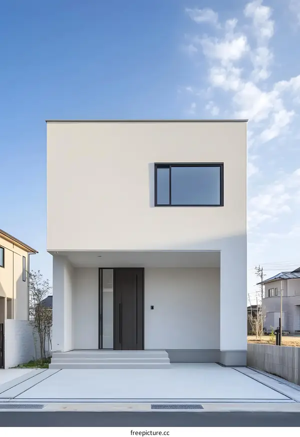 Modern White House with Minimalist Design and a Black Door