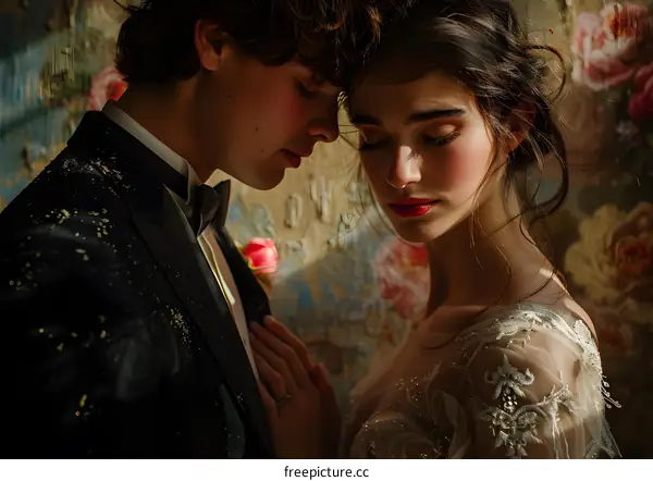 A loving couple share a tender moment during their wedding ceremony