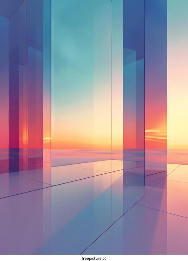 Abstract Sunset View Through Glass Windows