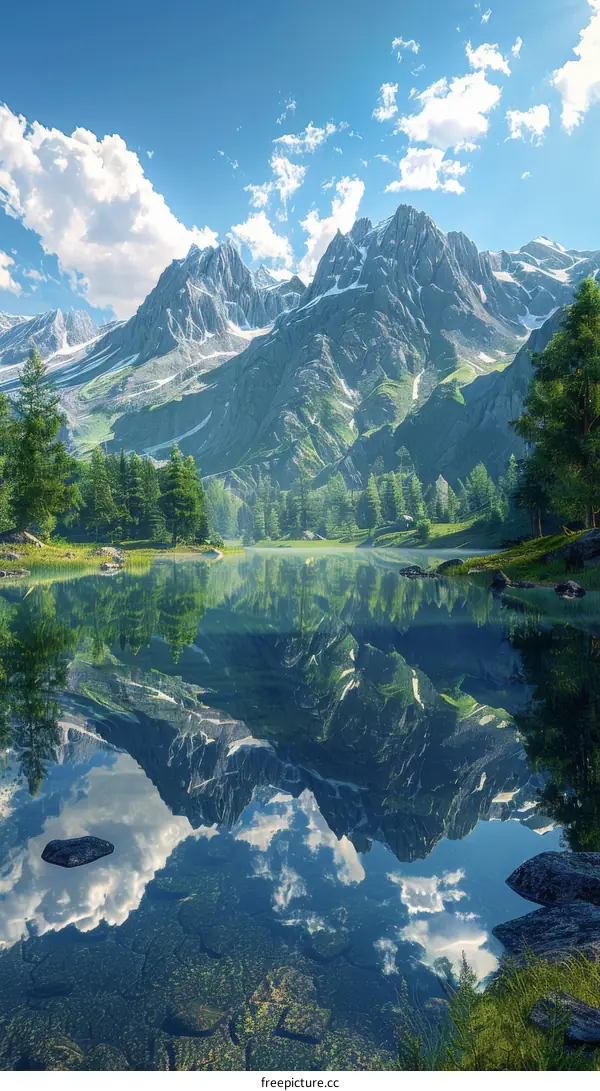 Mountains, Lake and Sky