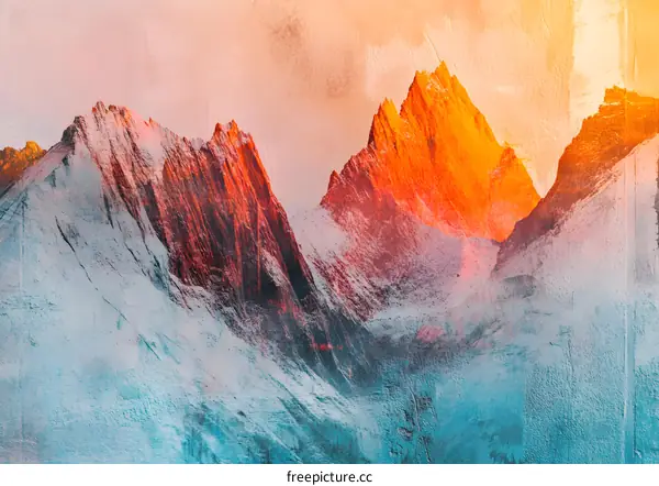 Orange Sunset Mountain Landscape Art
