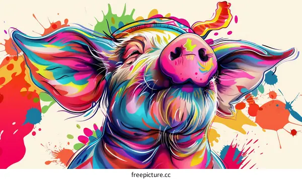 A psychedelic pig with a colorful background