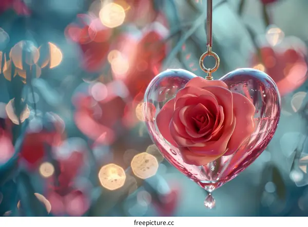 Enchanted Glass Heart with Blooming Rose