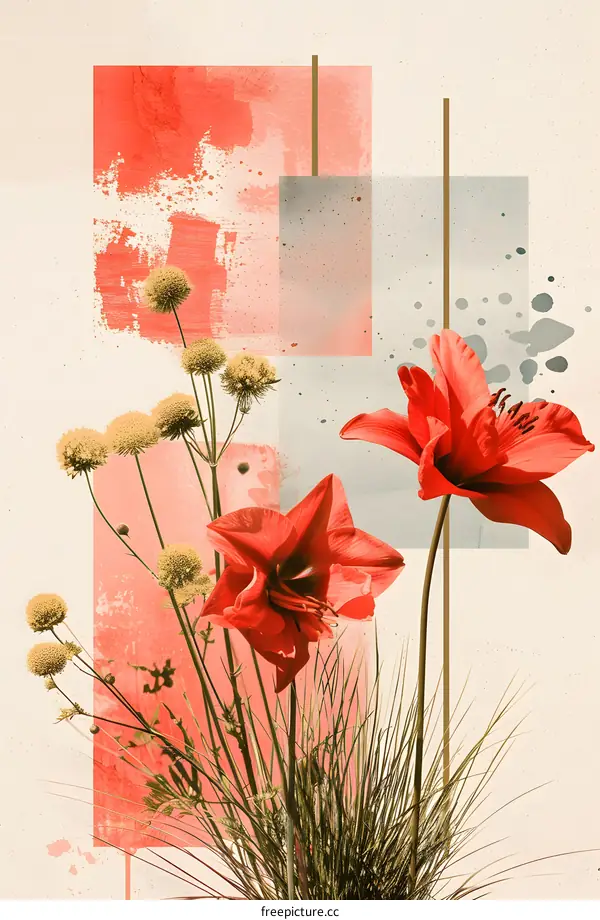 Abstract Floral Art with Watercolor Splatter Background