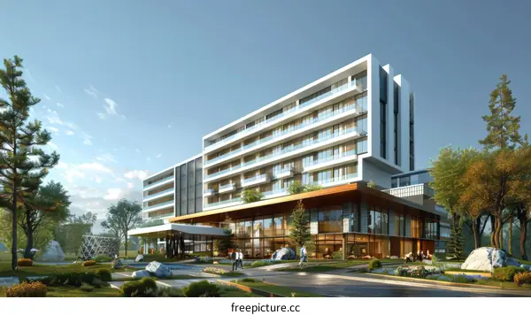 Modern Multi-story Building Complex in Parkland Setting