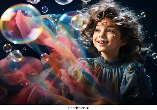 Little girl playing with bubbles