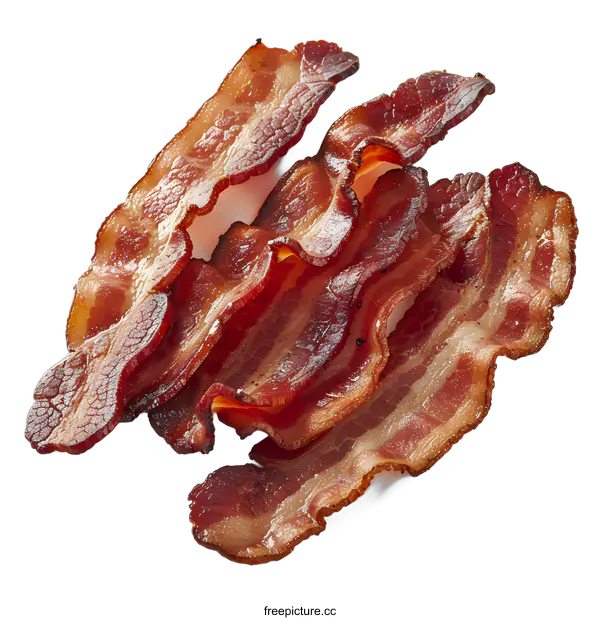 [Transparent Background PNG]Cooked bacon strips on white background