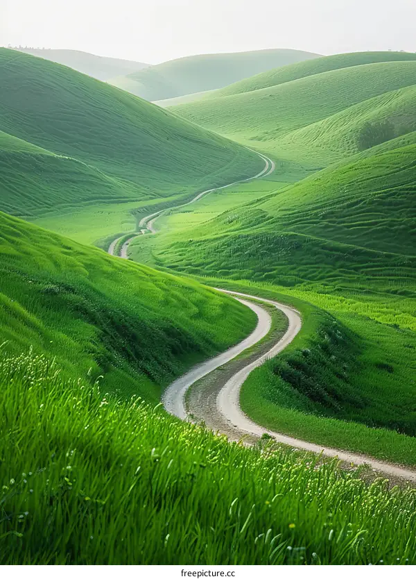 Curving Road Through Lush Green Hills