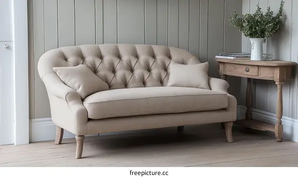 Elegant Beige Sofa and Side Table Set
