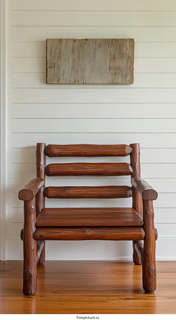 Rustic Wooden Chair Against White Plank Walls