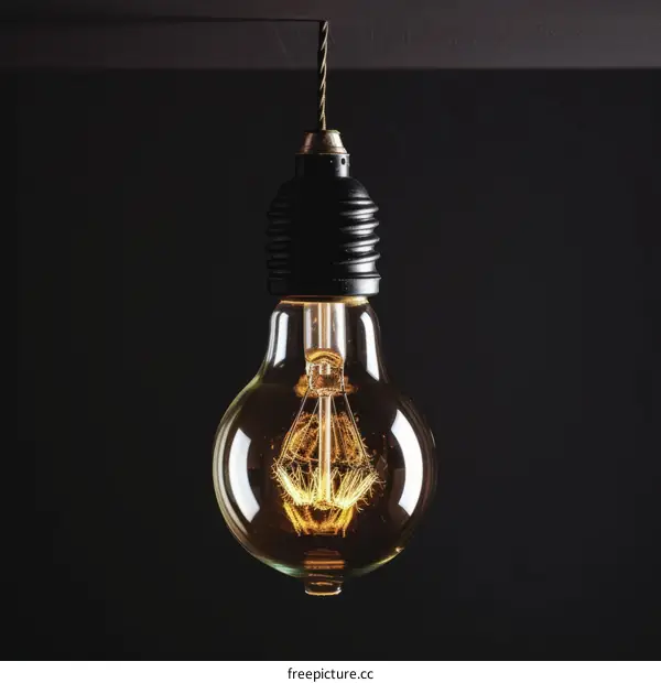 Glowing Light Bulb Hanging from a Wire