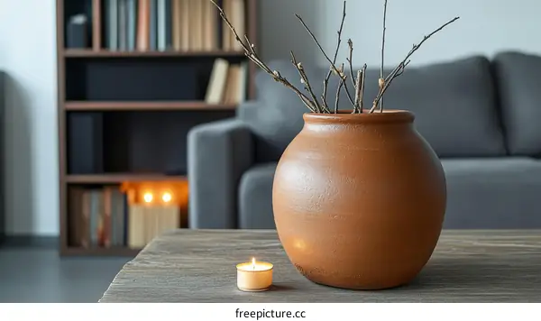 Rustic Living Room Decor with Vase and Candles