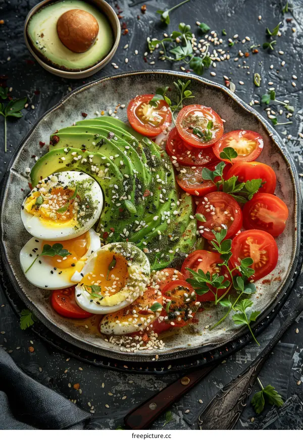 Healthy Avocado Salad with Tomato and Boiled Egg