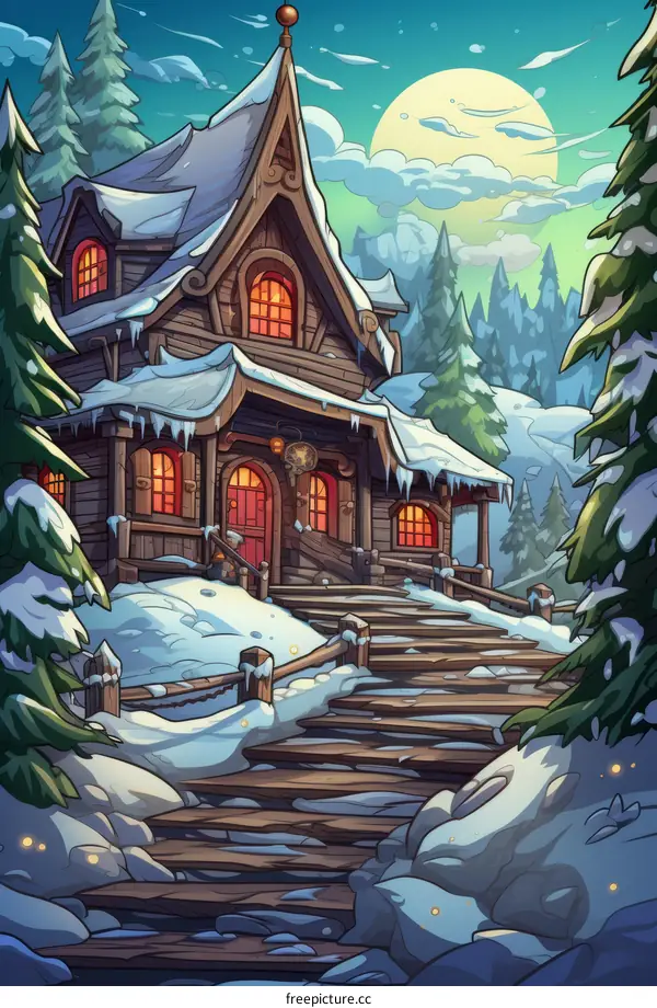 fantasy house in snowy forest