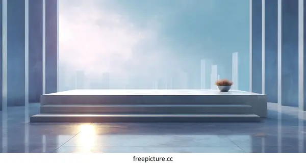 Modern Concrete Podium with Cityscape View