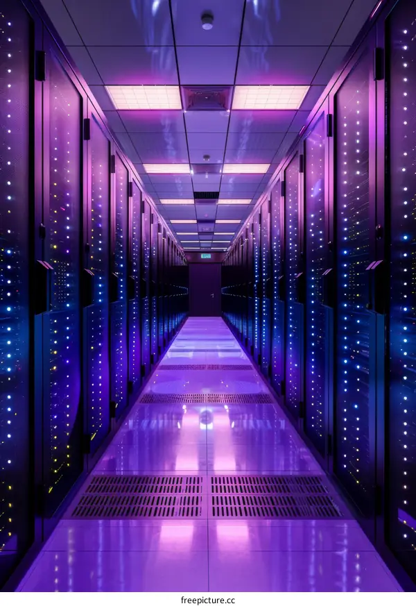 Server room with purple lights