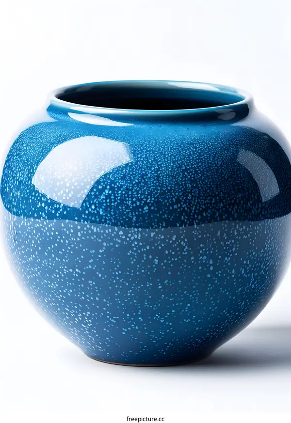 Blue ceramic vase on white background