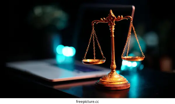 Golden Scale of Justice on Desk