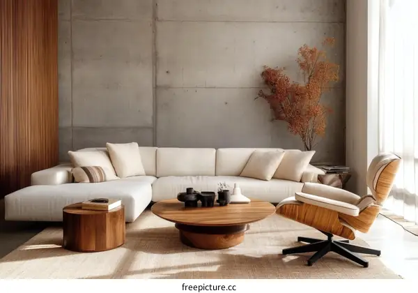 Modern Minimalist Living Room with Wooden Furniture