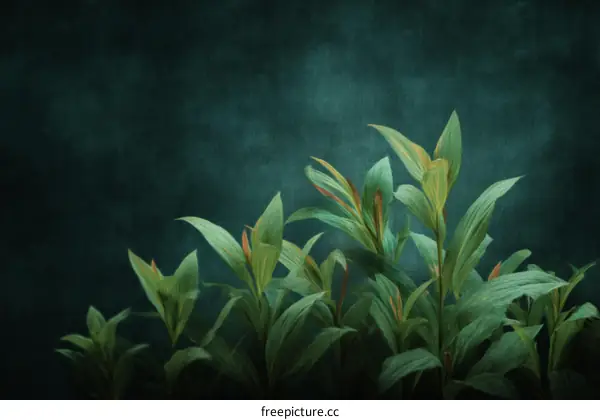 Green Plants Against a Dark Teal Background