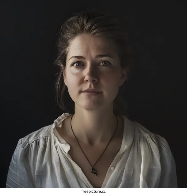 Portrait of a Woman with Brown Hair and Blue Eyes