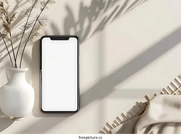 Minimalist Phone Mockup with Beige Background and Dried Flowers