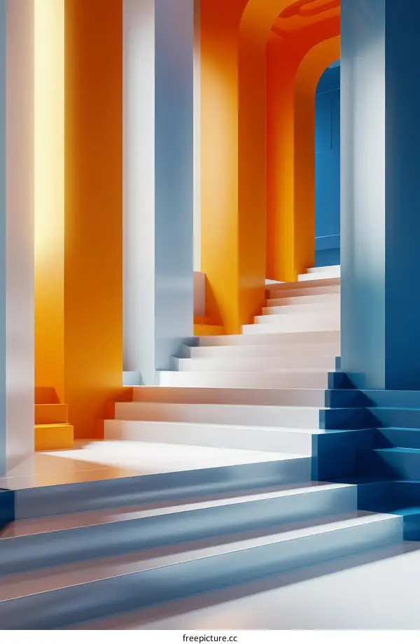 Surreal Geometric Staircase in Blue and Orange