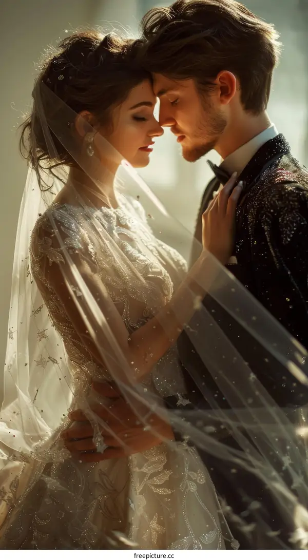 The bride and groom share a tender moment during their wedding ceremony
