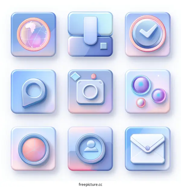 A Set of Pastel Colored 3D App Icons