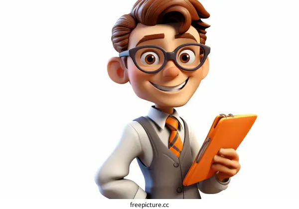 A cartoon character of a young man wearing glasses and a tie