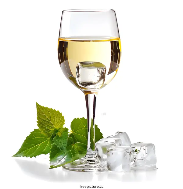 Glass of chilled white wine with ice