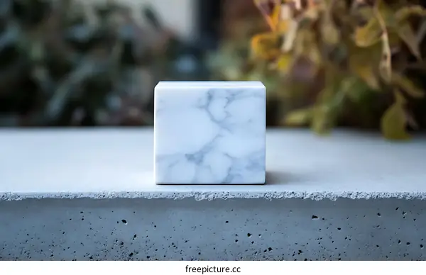 White Marble Cube on Concrete Surface
