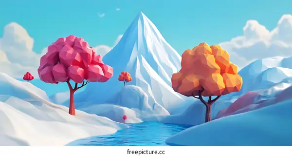 Low Poly Landscape with Trees and Mountains