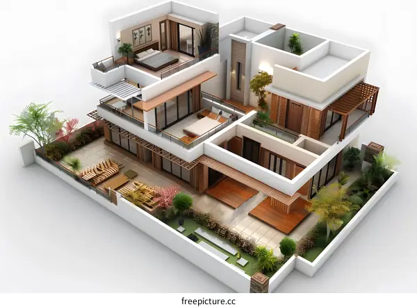 3D Isometric View Of A Modern House