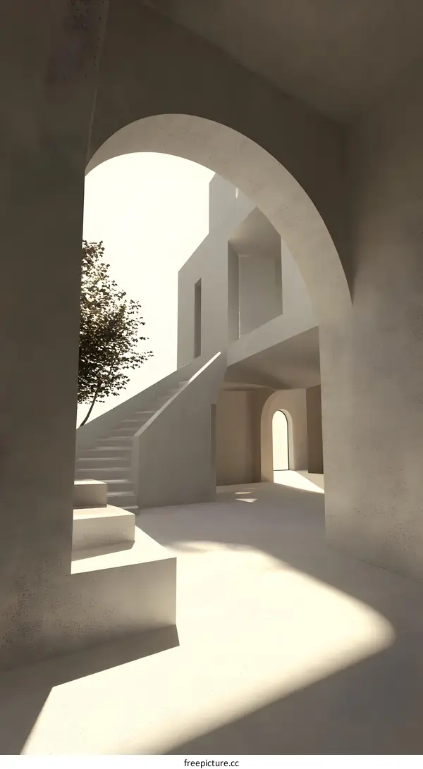 Minimalist Concrete Architecture with Arches and Stairs