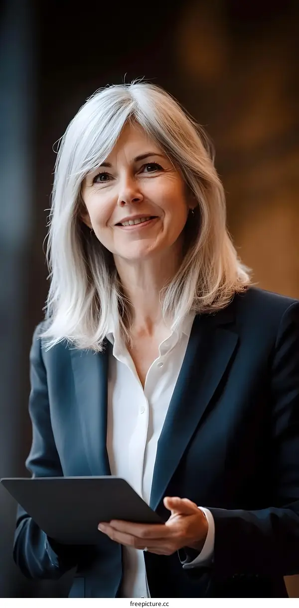 Smiling Businesswoman Holding Tablet In Office
