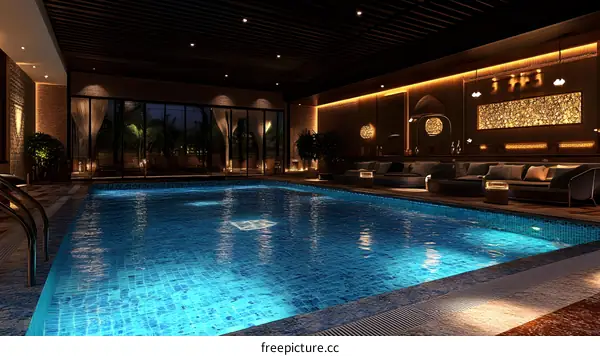 Indoor Swimming Pool Design With Night Lighting